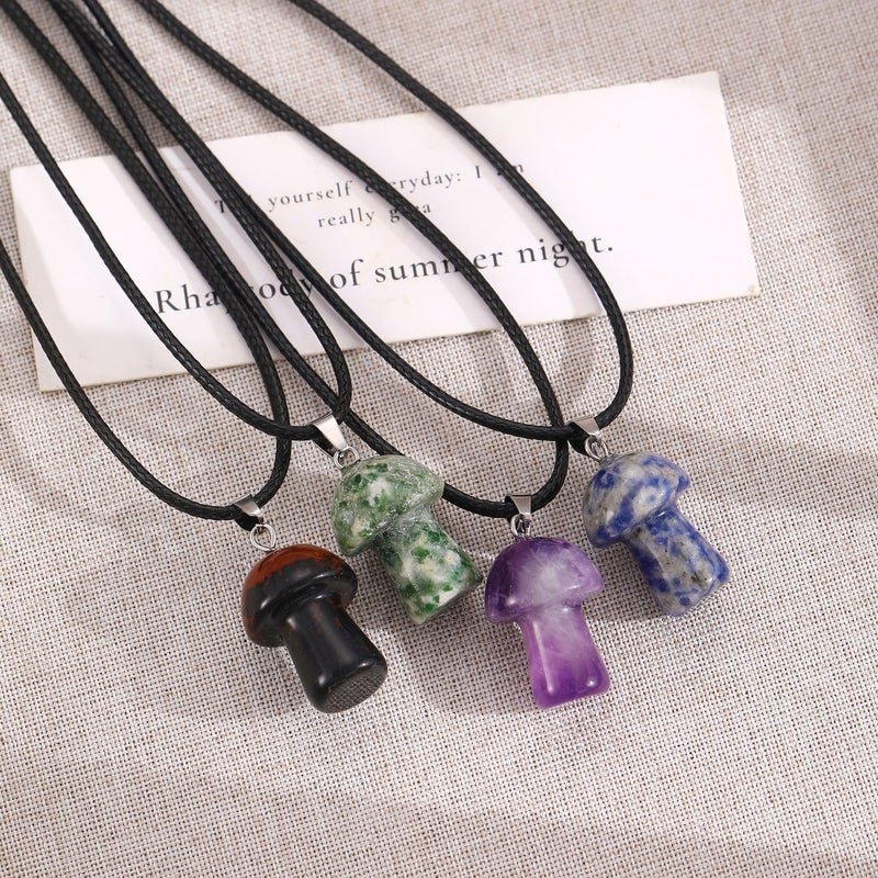 South Korea Niche Ins Style Cute Mushroom Pendant Black Rope Necklace Women'S Simple Elegant All-Match High-End Sense Woolen Chain - Image 4